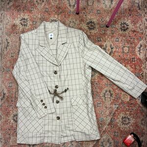 CAbi Cream Windowpane Tie-Waist Blazer